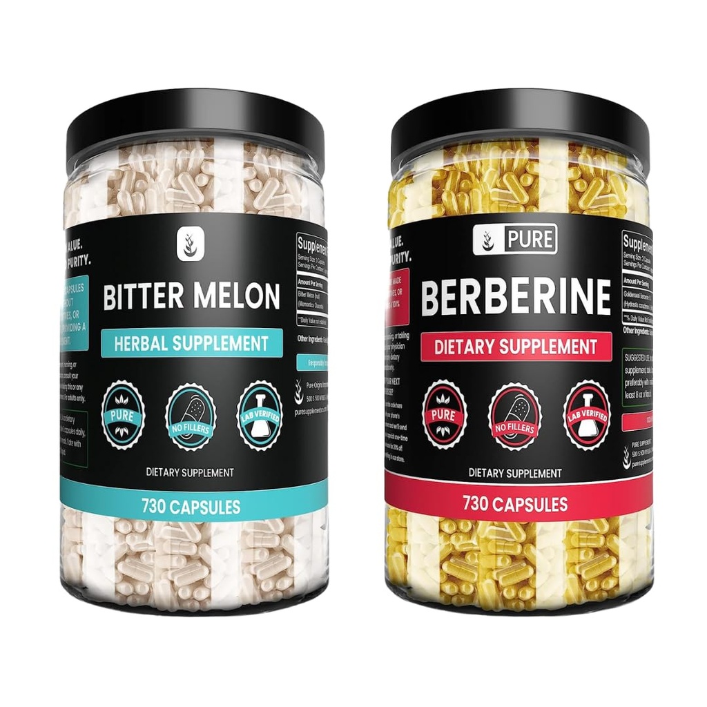 Pure Original Ingredienser Goldenseal Berberine & Bitter Melon Kapsler Bundle, (730 Kapsler) Ingen Magnesium eller Rice Fillers