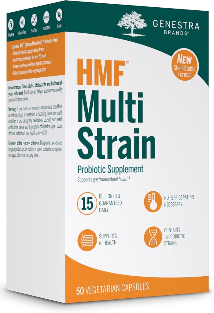 Genestra Brands HMF Multi Strain Note 124; Shelf- Stable Probiotic Supplement Support for Gastrointestinal Health *