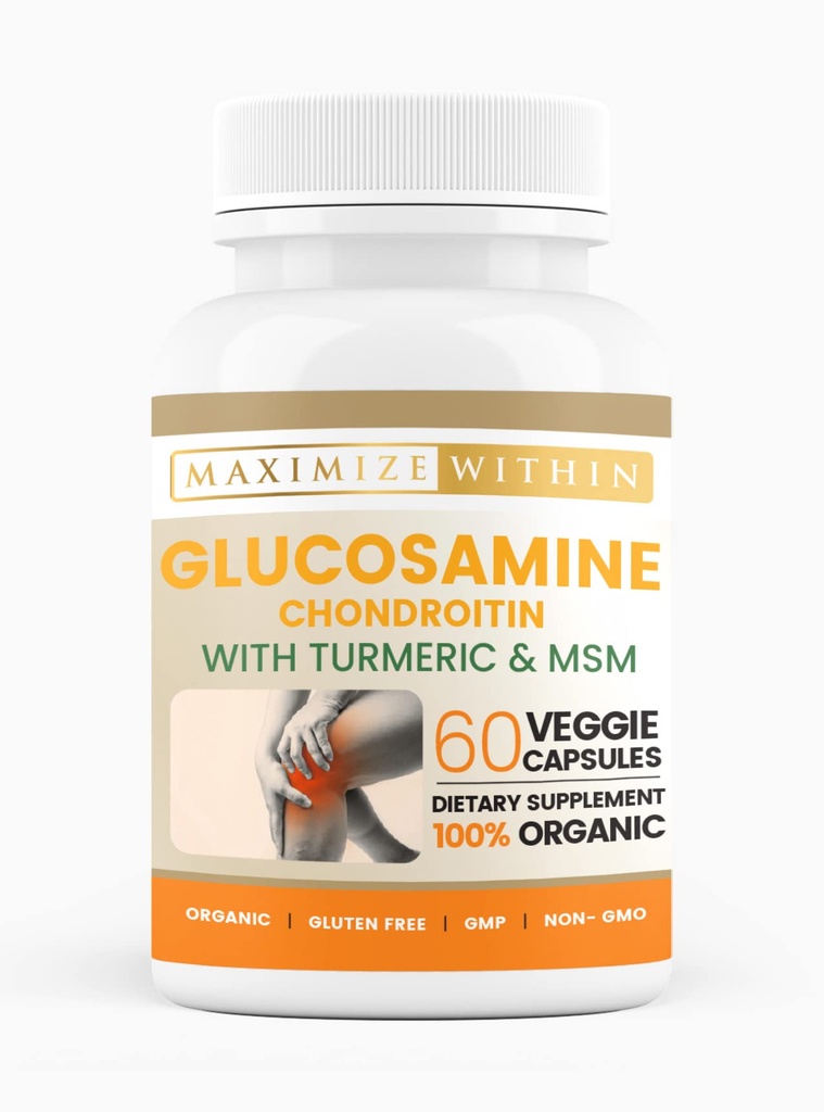 Glucosamin Chondroitin med gurkemeje & MSM - Støtte til mobilitet og fleksibilitet - 60 Veggie Kapsler