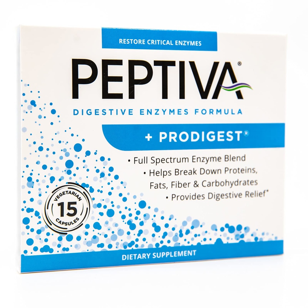 Peptiva fordøjelsesenzymer Supplement + ProDigest - Hjælper med Bloating, Gas, Forstoppelse - 15 Tæl