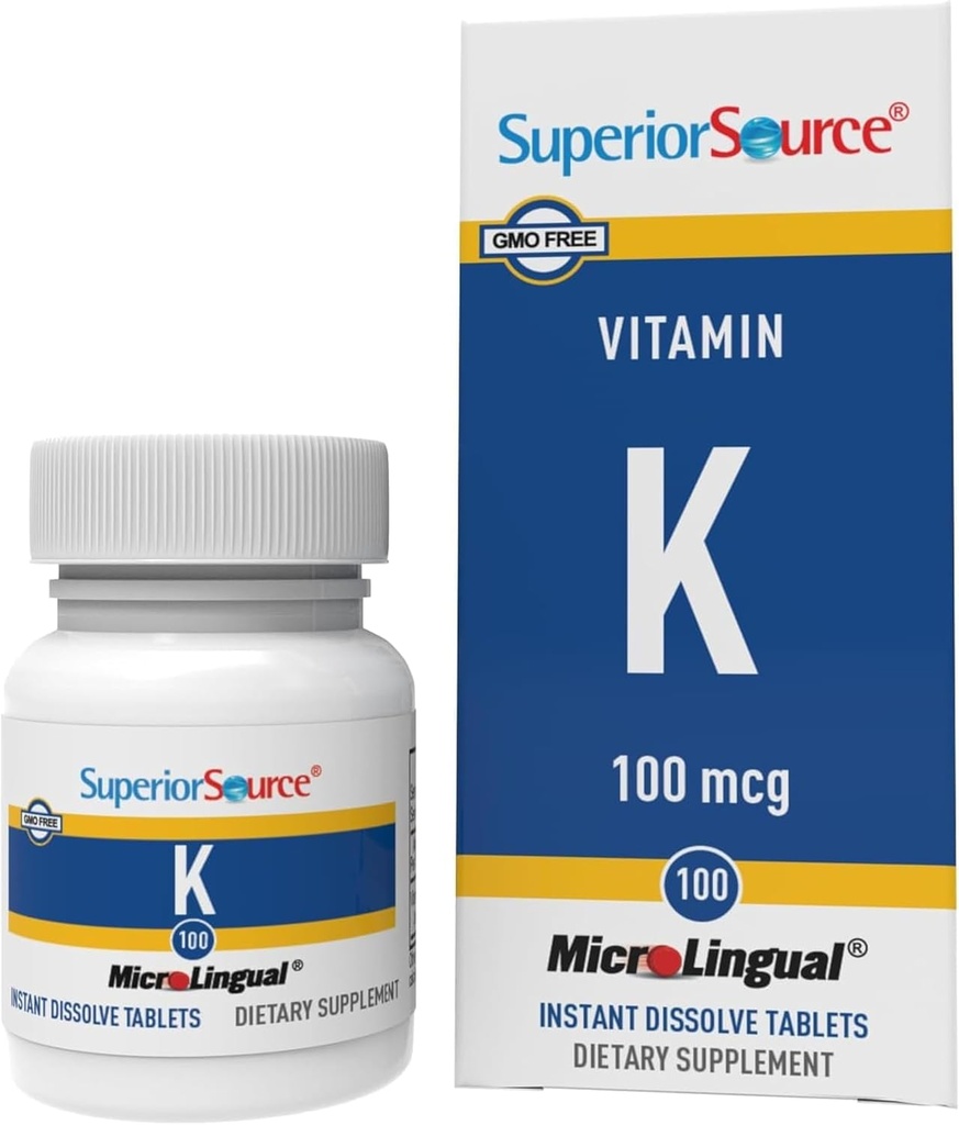 Superior Source Vitamin K 100 mcg - Bone Strength & Health Support - Vitamin K Support Blood Health & Calcium Absorption - 30 Sublingual Opløsning Tablets
