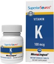 Superior Source Vitamin K 100 mcg - Bone Strength & Health Support - Vitamin K Support Blood Health & Calcium Absorption - 30 Sublingual Opløsning Tablets
