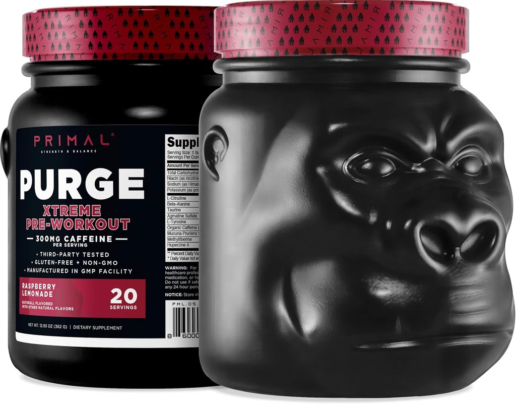 Primal udrensning Xtreme Pre- workout (Raspberry Lemonade Flavor) (20 Servere) - Gluten- Free + non- GMO