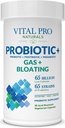 Vital Pro Naturals - Gas & Bloating Probiotika + Prebiotika, Postbiotika, Parabiotika, 4- in-1 Helbreds supplement til voksne, høj potens, 65 Sprains, En gang daglig fordøjelsesstøtte og immunforsvar, 30 ct