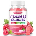 Vitamin B2 Gummies Riboflavin 400mg tillæg med Magnesium til børn og voksne, B2 Gummies til migræne Relief & Nervesystemet support, Vegan, sukkerfri, Raspberry Flavor, 60 Greve