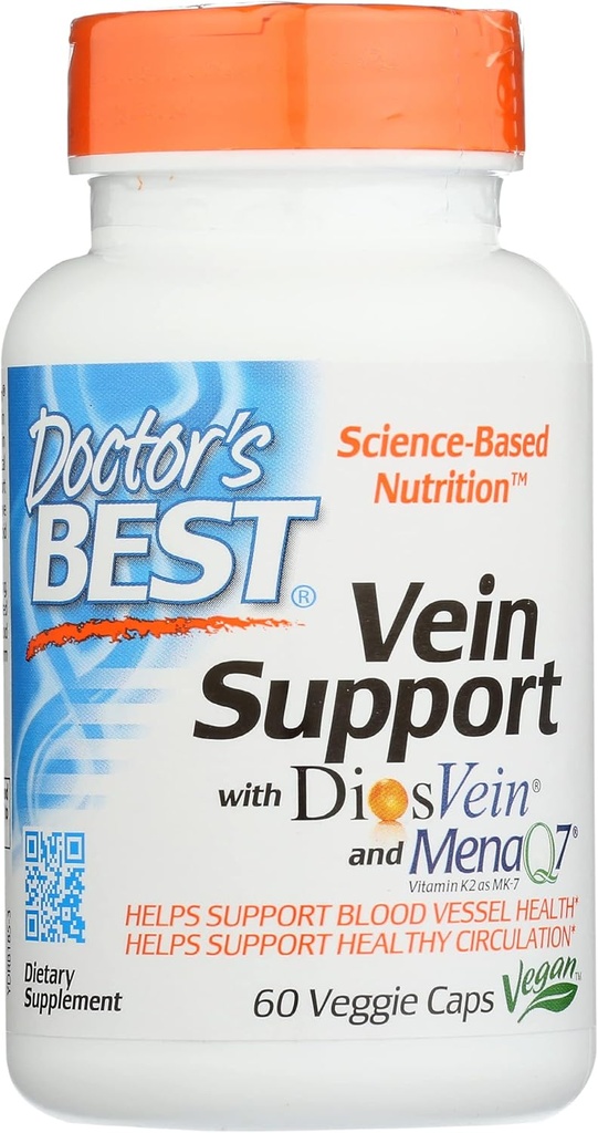 Doctors Best Vein Support with DiosVein and MenaQ7, Non- GMO, Vegan, 60 Veggie Capsule (pakning med 1)