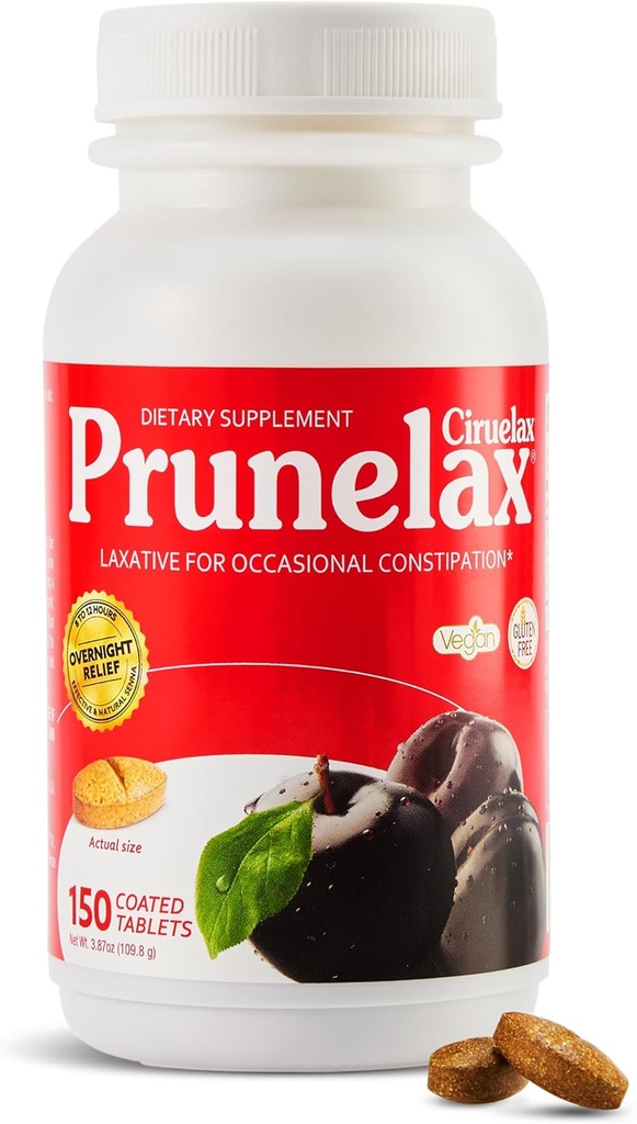Prunelax Ciruelax Regelmæssig styrke Laxative Tablets - Natural- Ingredient Based Laxative for Occasional Obstipation, Forudsigelig Overnatning Relief med Senna Leaf Ekstrakter, 8-12 Hr Fast- Action- 150ct