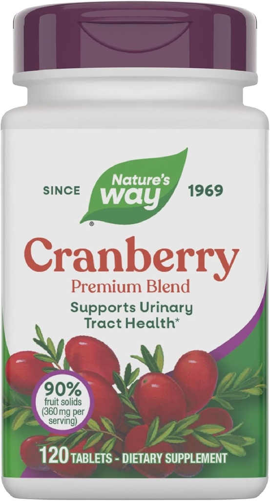 Nature 's Way Cranberry Premium Blend, Understøtter Urinary Tract Health *, Med C-vitamin, For mænd og kvinder, Ingen gluten, 120 tabletter (Packaging May Vary)