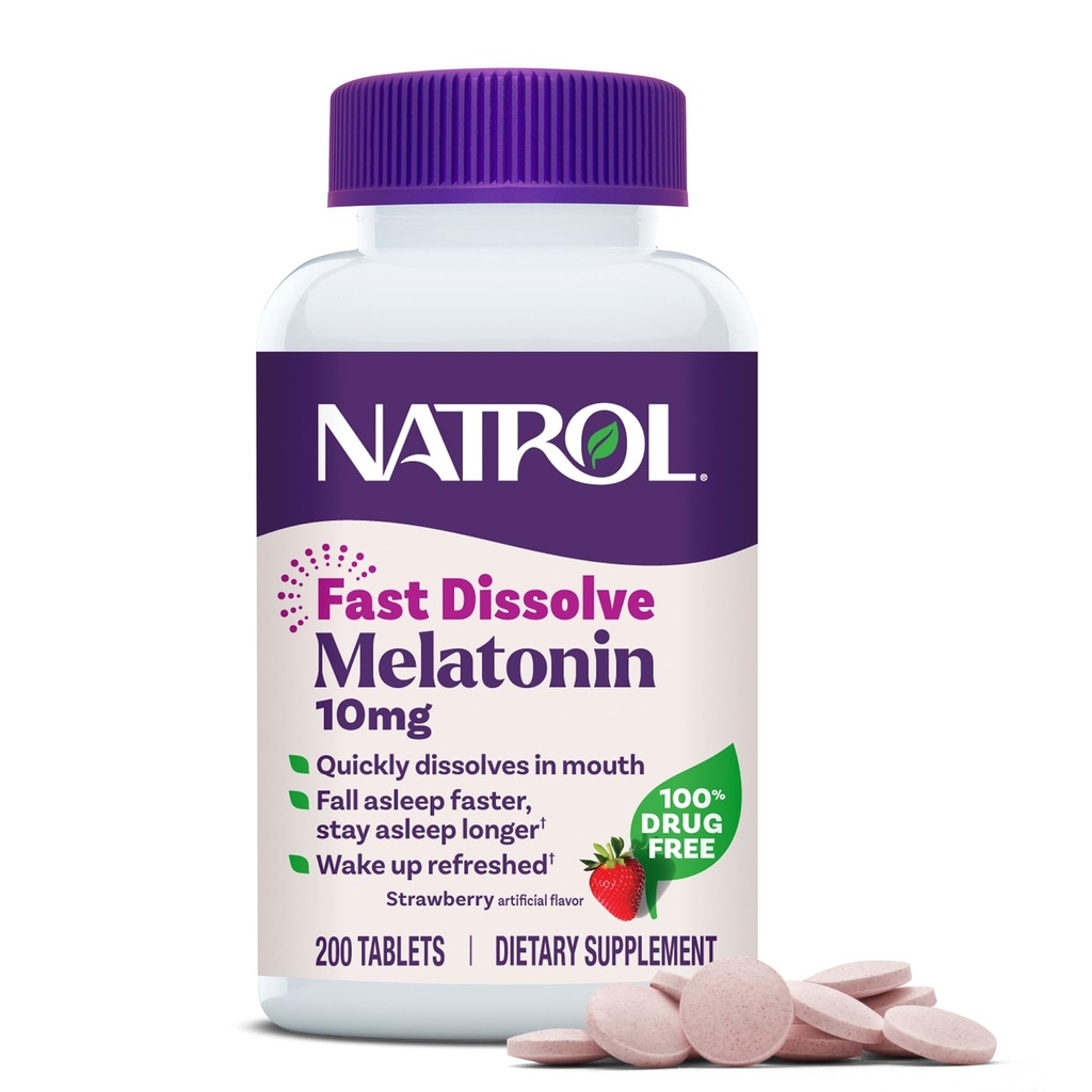Natrol Melatonin 10mg Fast opløsning tabletter - Strawberry Flavor, 200 Greve, Sleep Support, Hurtig opløsning Melatonin til voksne, 200- Day Supply