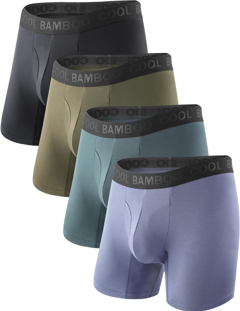 BOMBOO COOL Mænd Undertøj Boxer Briefs, Regelmæssige ben, Breathable Soft Moisture- Wicking med Fly Undertøj For mænd 4 Pack