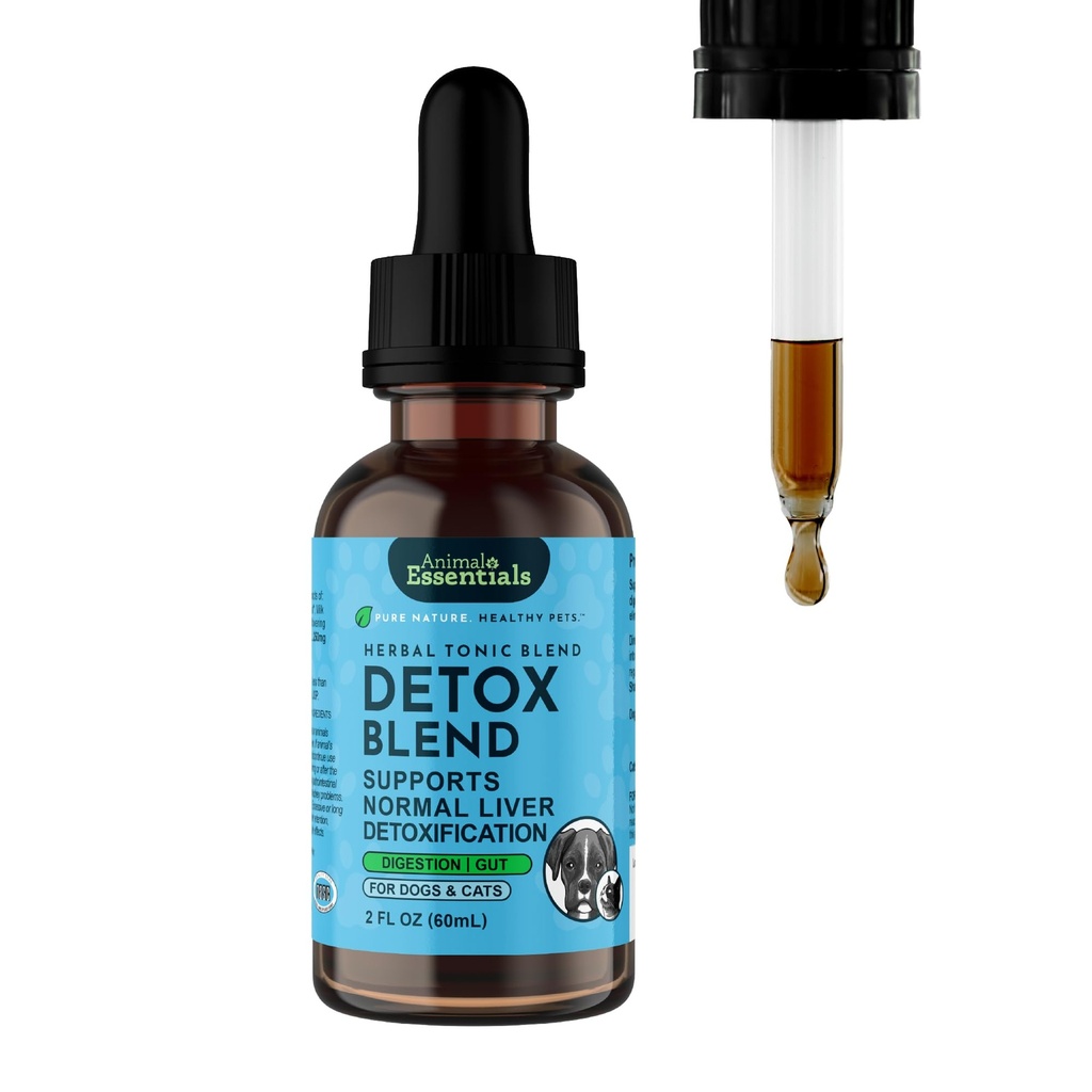 Animal Essentials Detox Blend - Leverstøtte til hunde og katte, Leversupplement, Urteformel, Human Grade Urter, Animal Wellness Tonics - 2 Fl Oz