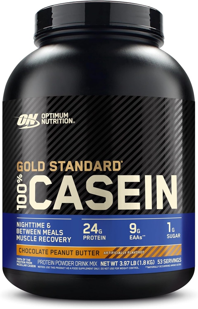 Optimum Nutrition Gold Standard 100% Micellar Casein Protein Powder, Slow Digesting, Hjælper holde dig fuld, Overnight Muscle Recovery, Chokolade Peanut Butter, 4 Pound (Packaging May Vary)