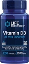 Life Extension Vitamin D3 25 mcg (1000 IE), Immunsystemet Support, Knoglesundhed, Whole- Body Health, Værdi, Gluten- Free, Non- GMO, 250 bløddele