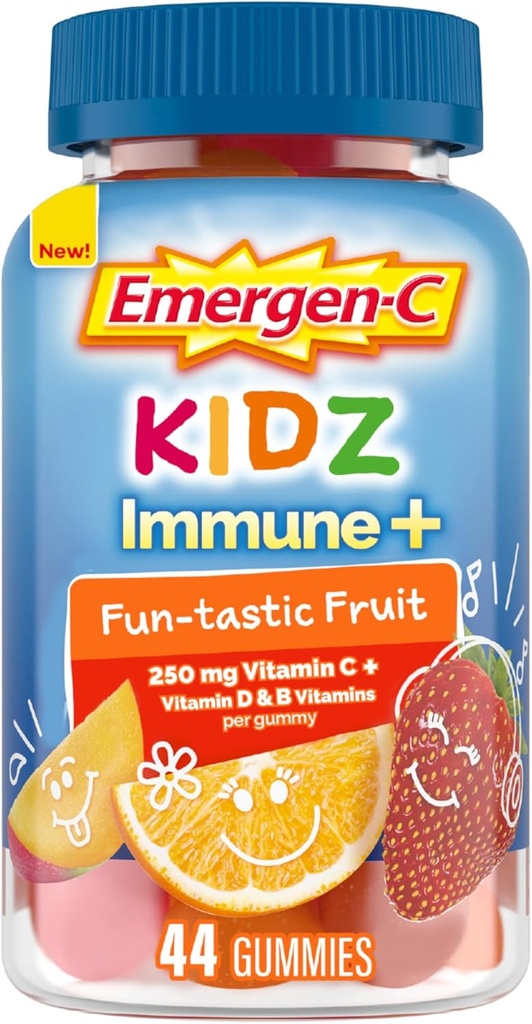 Emergen-C Kidz Vitamin C Immune Support Gummies Fun-Tastic Fruit 44CT includes Zinc, Manganese, B Vitamins and Vitamin D for Back to School Essentials