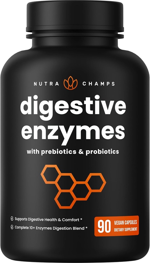 NutraChamps fordøjelsesenzymer med probiotika og prebiotika til kvinder og mænd - 90 Vegan kapsler med bromelain til bloating & Optimal Gut Health