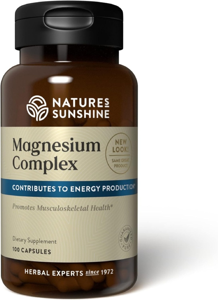 Nature 's Sunshine Magnesium Complex - High Potency Magnesium tillæg med Citrate & Malate for afslapning, Optimal Absorption, Muskelfunktion, Energiproduktion - 50 Servere (100 kapsler)
