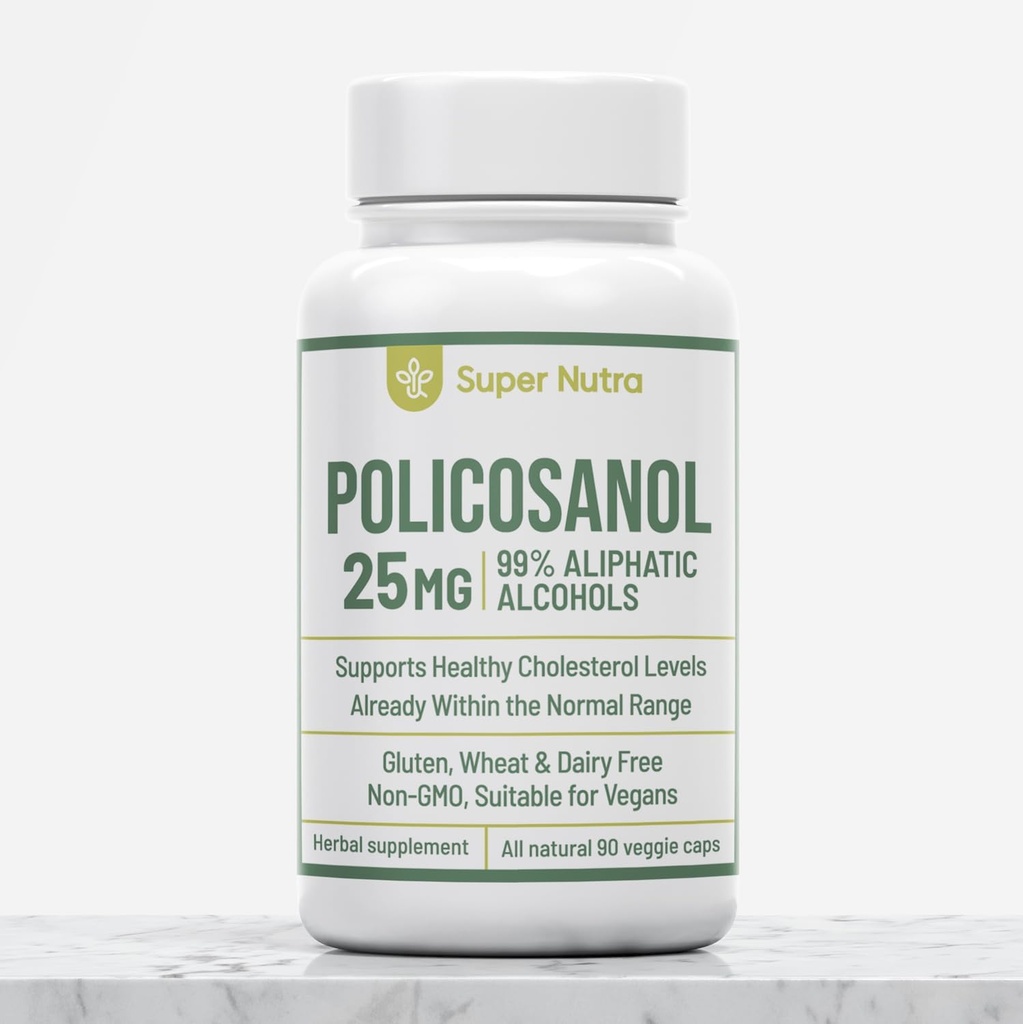 Policosanol 25 mg fremstillet af cubansk sukkerrør til sundhed og immunitet. 90 Veg Capsule 1 per Serving Tre Måneders Tilgang.