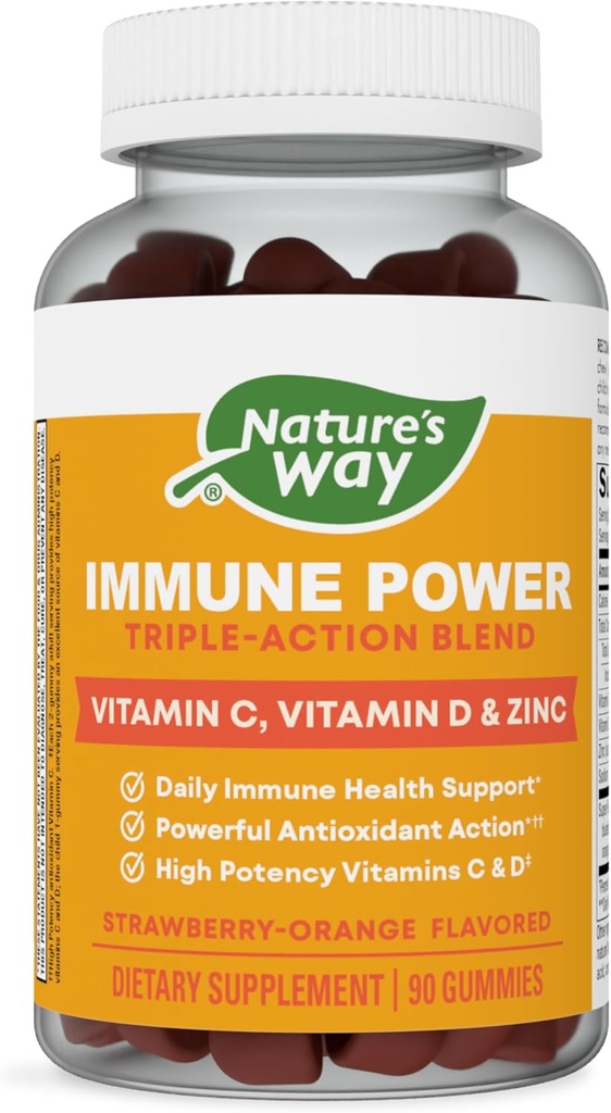 Nature 's Way Immunity Power, Triple Action Immunity Support Blend *, Vitamin C og D, Zink, Strawberry- Orange Flavored, 90 Gummies