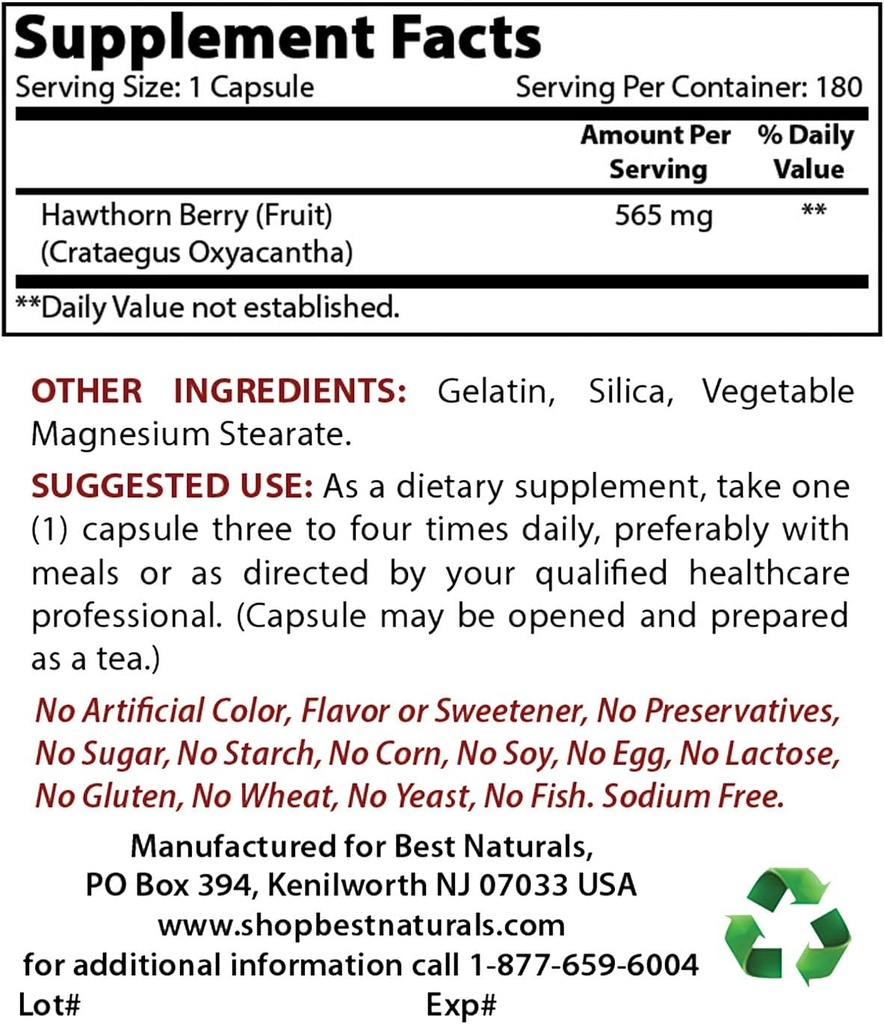 Best Naturals Hawthorn Berry 565 mg & Magnesium Glycinate 425 mg