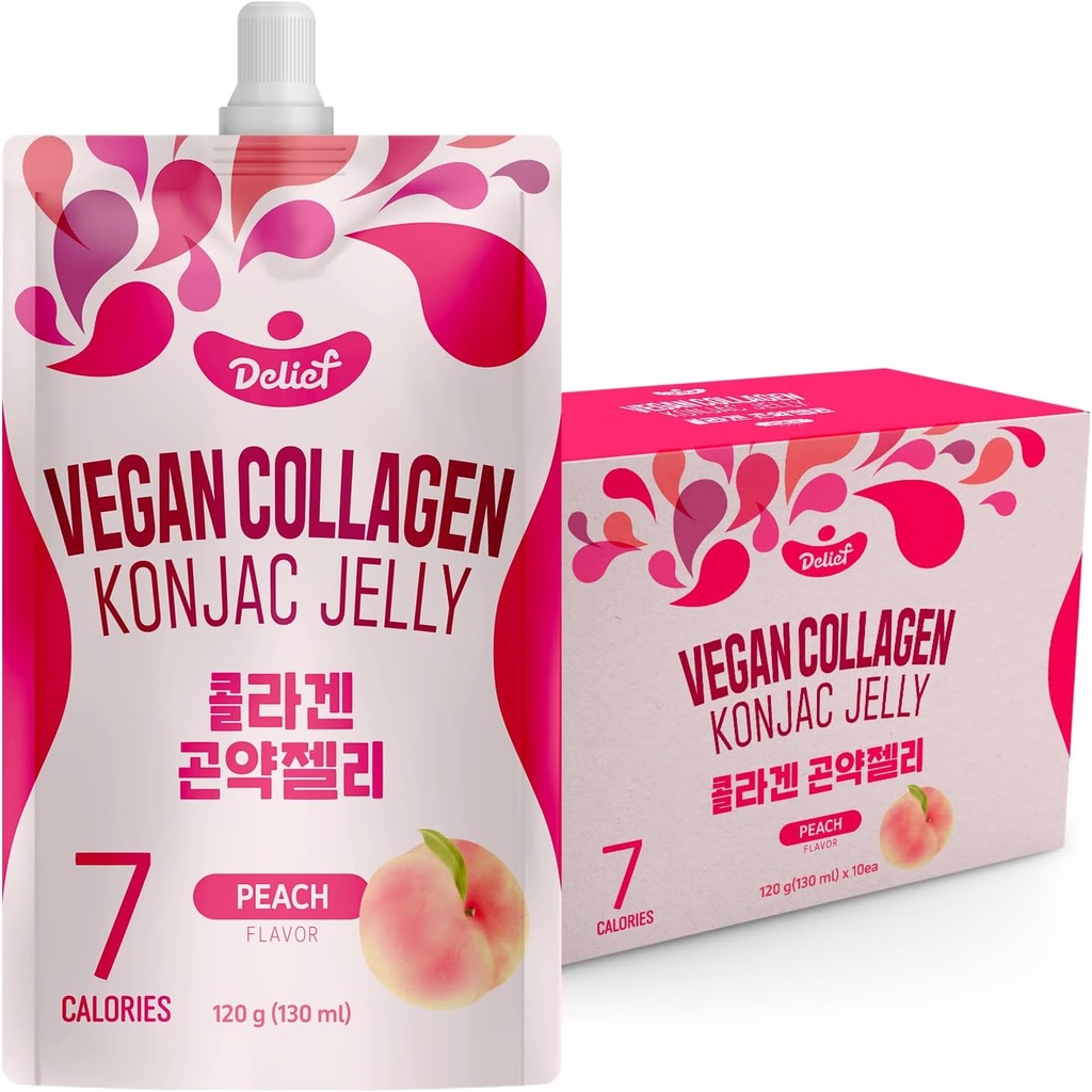 Vegansk Collagen Konjac Jelly (Peach Flavor) 120g x 10 Pakker - Low- Calorie Fruit Gel Snack, Gluten- Free, Plant- baseret, 7 kcal per Pouch