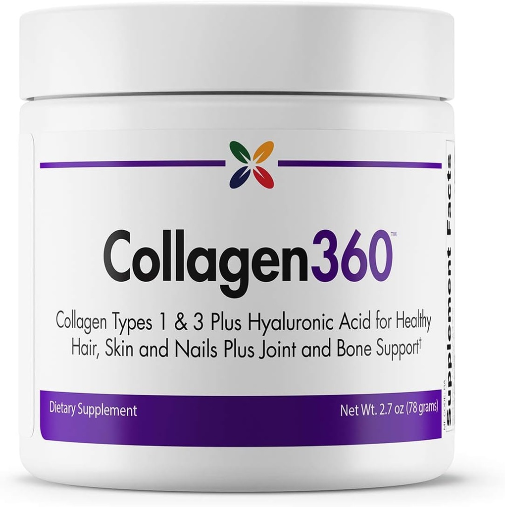 Stop aging nu - Collagen360 med Hyaluronsyre - Collagen Peptider pulver til støtte sundt hår, negle & hud - Hjælper med at reducere udseendet af fine linjer og rynker - Pulver 2.7 Ounces