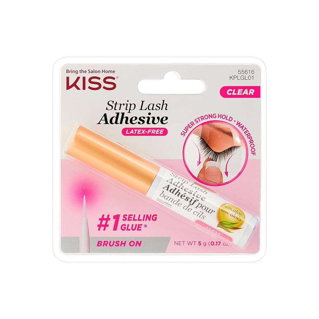 KISS Clear Strip Lash Adhesive Med Aloe, Vandtæt, Formaldehyd og Latex Free, Odor Free, Cruelty Free, Super Strong Hold Eyelash lim med Brush Appliator, 0.17 Oz.