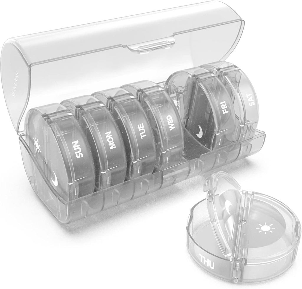 Ugentlig Pill Organizer 7 Dag 2 gange om dagen, Sukuos Stor rejse Pill Box for piller / Vitamin / Fish Oil / Kosttilskud, Daglig Medicin Organizer Box, BPA Free Pill Case, Let at rengøre
