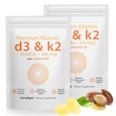 D3 K2 Vitamin 10000 IE - 240 Virgin Coconut Oil Softels, 2 i 1 vitamin D & K Complex supplement Softgel - immunforsvar og kalciumabsorption, ben og hjerte sundhed (240 greve (pakke med 2))