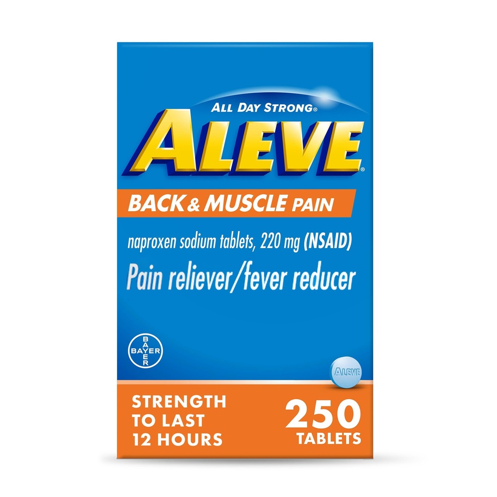 Aleve Back & Muskelsmerter Relief Naproxen Natriumtabletter, Smerte Reliever & Feber Reducer, Medicin til krop, 250 Tæl