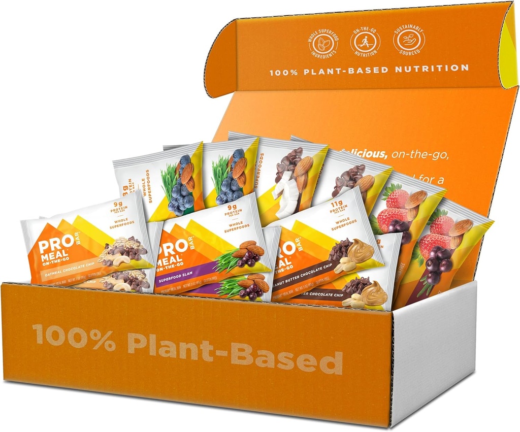 PROBAR - MEAL Bar Fan Favorites Variety Pack (6 Flavor), Natural Energy, Non-GMO, Gluten- Free, Plant- baseret, Whole- Food Ingredients (12 Greve)