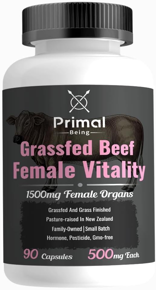 Primær blive grassefed oksekød kvinde Vitality Supplement- Understøtter Hormonal sundhed, Fertilitet, Betændelse, Energi - 90 kapsler, 1500mg per Servering