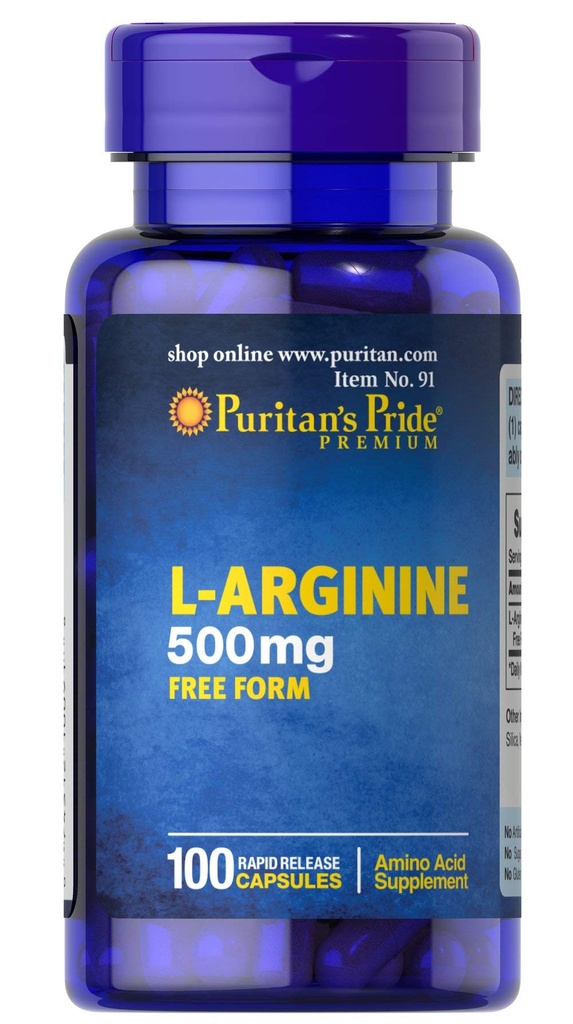 Puritans Pride L- arginin 500 mg, Heart Health Support, 100 Greve
