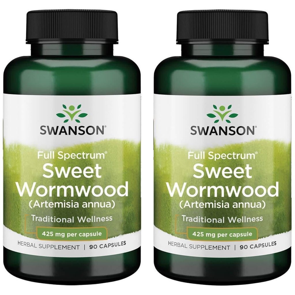 Swanson Sweet Wormwood - May Promote GI Gut Health, Microbial Balance & Digestive Health Support - Herbal Supplement med Artemisinin - (90 kapsler, 425mg Hver) 2 Pack