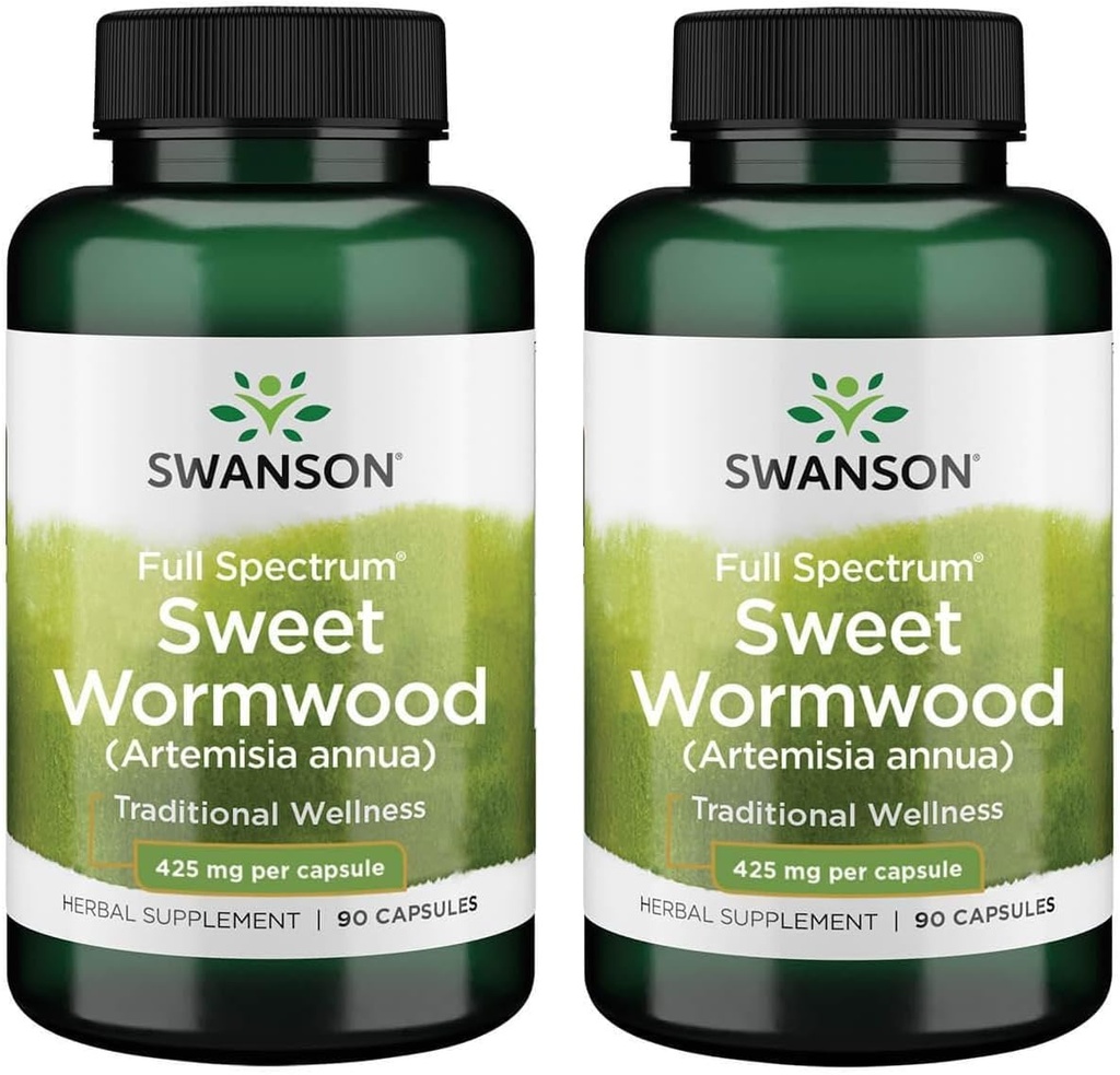 Swanson Sweet Wormwood - May Promote GI Gut Health, Microbial Balance & Digestive Health Support - Herbal Supplement med Artemisinin - (90 kapsler, 425mg Hver) 2 Pack