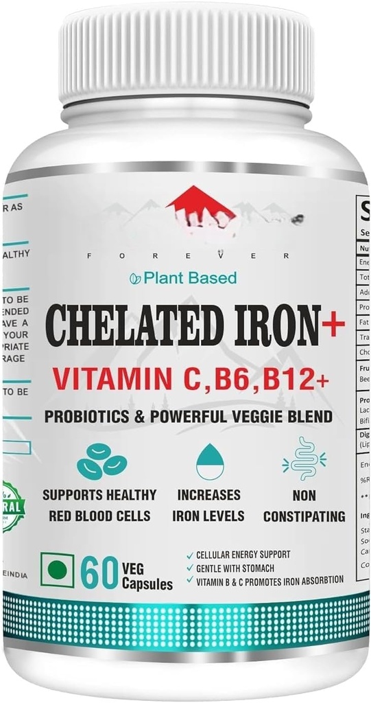 Forever Chelated Iron Folic Acid med VIt.C, med probiotika, VIT. B6, VIt.B9, VIT. B12- Veg Tablets, 60
