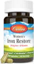 Carlson - Women 's Iron Restore, 28 mg Iron + B Vitamin, Menstruel Support, Iron Absorption & Women' s Health, 60 kapsler