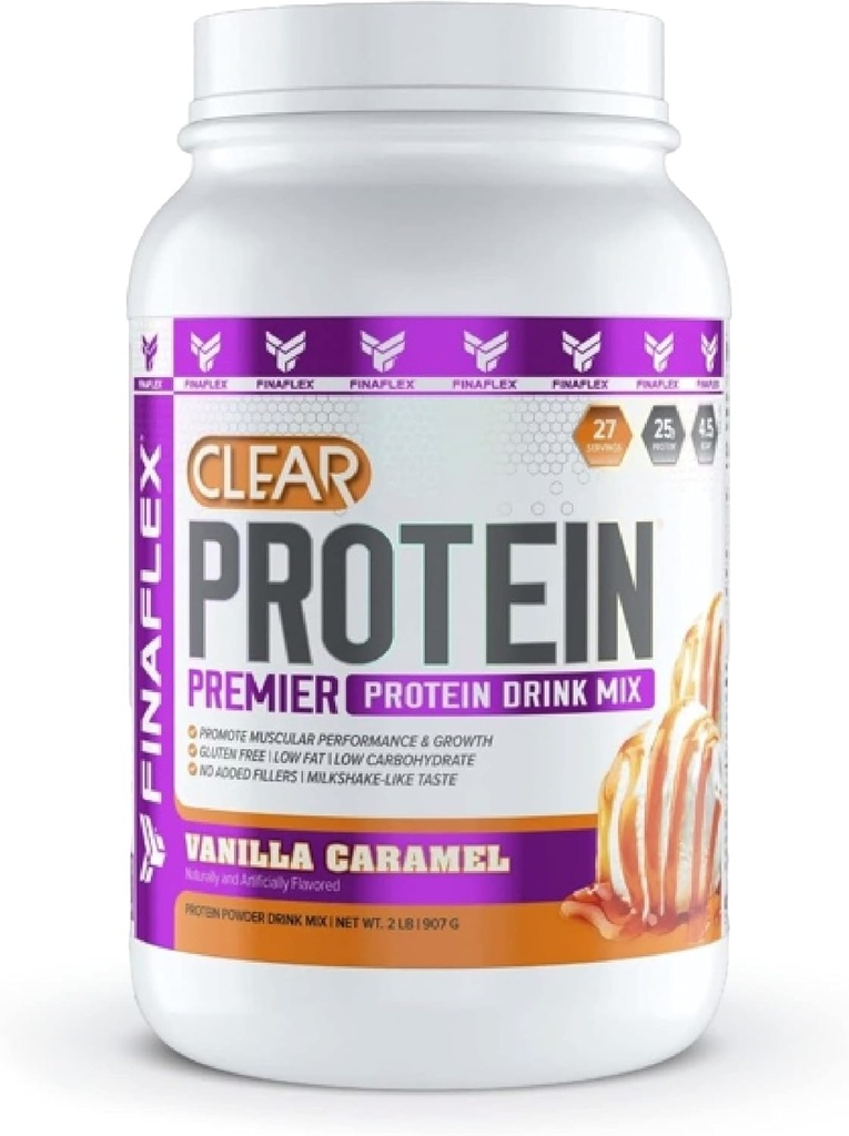 FINAFLEX Clear Protein, Vanilla Caramel - 2 LB - fremmer Muscular Performance & Growth - Milkshake- Like Taste - Lav Carb, Lav Fedt & Gluten Gratis - 27 Servere