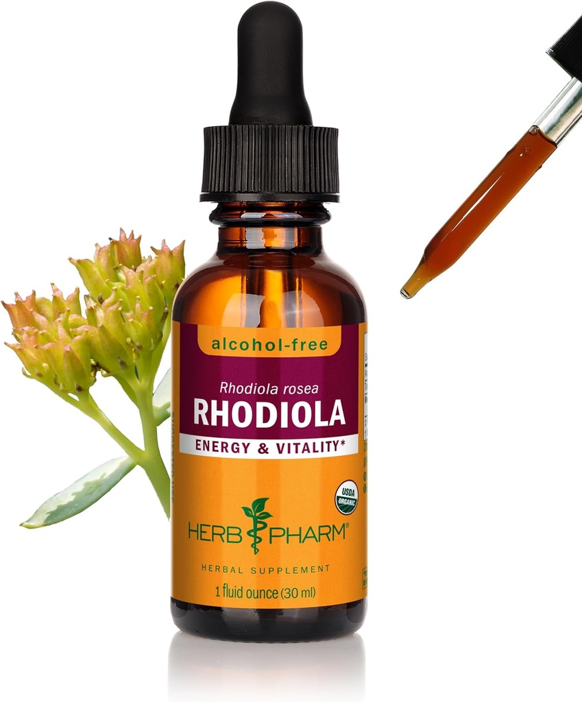 Herb Pharm Certified Organic Rhodiola Root Extract for Energy, Endurance og Stamina, Alkohol- Free Glycerite, 1 Ounce