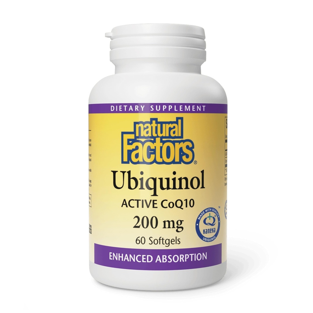 Naturlige faktorer Ubiquinol 200 mg - Understøtter hjerte sundhed & naturlige vitalitet - Antioxidant Support Supplement med Superior Absorption - Energistøtte med Flaxseed Oil - 60 Softgels (60 Servere)