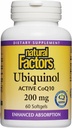 Naturlige faktorer Ubiquinol 200 mg - Understøtter hjerte sundhed & naturlige vitalitet - Antioxidant Support Supplement med Superior Absorption - Energistøtte med Flaxseed Oil - 60 Softgels (60 Servere)