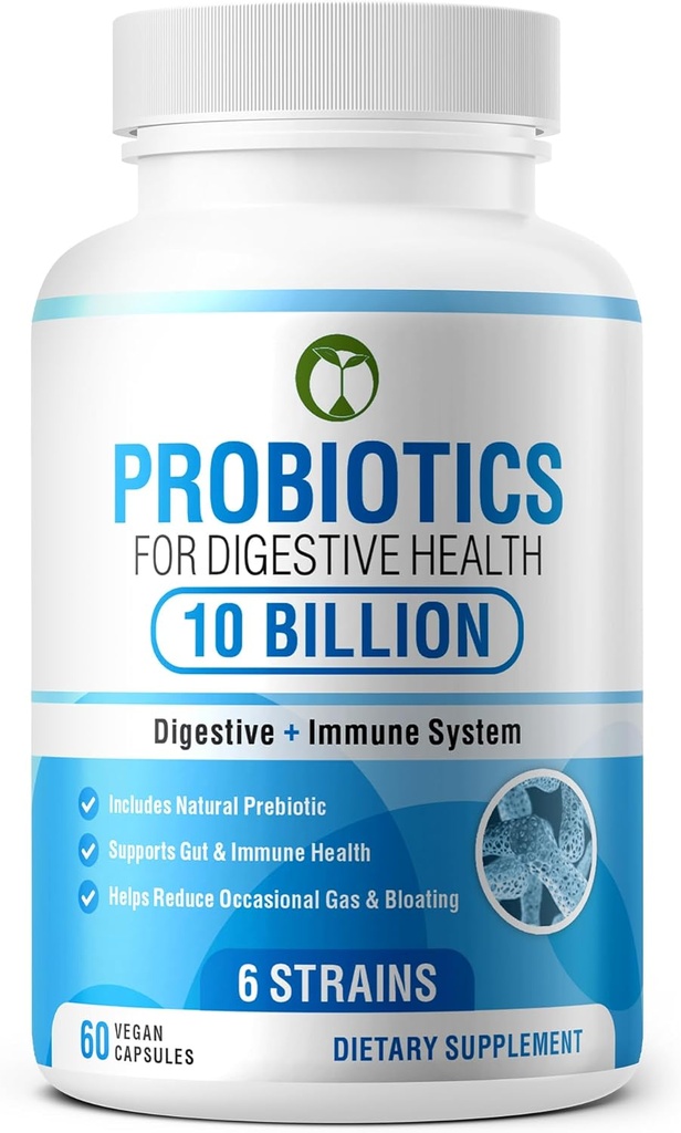 Probiotika til fordøjelsessygdomme 60 Kapsler er 124; 10 Millioner CFU Scientific Formulated Multi Strain Probiotic Blend er 124; Organiske Kosttilskud med Prebiotika til mænd og kvinder (10 Millioner Probiotika)
