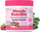 360 Nutrition Blandinger med fordele Reds & Superfoods for Natural Antioxidants and Polyphenols, med Frugt & Veggies, Probiotika fordøjelse, Daglig energi - Bær & fløde - 30 Servering