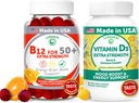 Lunakai USA Made Vitamin B12 & D3 Gummies Bundle for voksne 50 +, Understøtter energi, Mood & immunforsvar, non-GMO, Gluten- fri, lækker Orange & Ananas Artiskokker