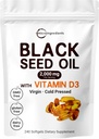 Micro Ingredients Black Seed Oil 2000 mg with Vitamin D3 1000 IE, 240 Softgels against 124; Cold Pressed - Nigella Sativa piller fra Egypten, Virgin Oil, Odorless, Non- GMO & No Gluten
