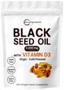 Micro Ingredients Black Seed Oil 2000 mg with Vitamin D3 1000 IE, 240 Softgels against 124; Cold Pressed - Nigella Sativa piller fra Egypten, Virgin Oil, Odorless, Non- GMO & No Gluten