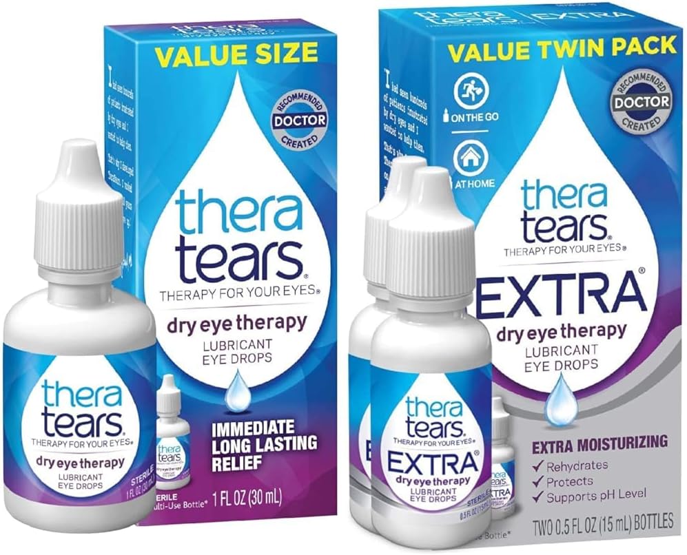 TheraTears tørre øjne terapi øjendråber for tørre øjne, 1.0 Fl Oz & ekstra tørre øjne terapi smøremiddel øjendråber for tørre øjne, 0.5 fl oz flaske, 2 greve (pakke med 1)