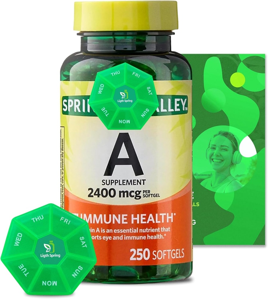 Vitamin A Supplement 2400 mcg, 250 Softgels med Bundle Eksklusive vitaminer & mineraler - A til Z - Bedre Ligth & Spring Guide