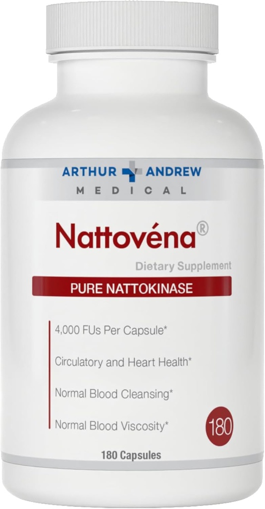 Arthur Andrew Medical, Nattovena, Pure Nattokinase Supplement, Double Strength 4.000 FU per kapsel, 180