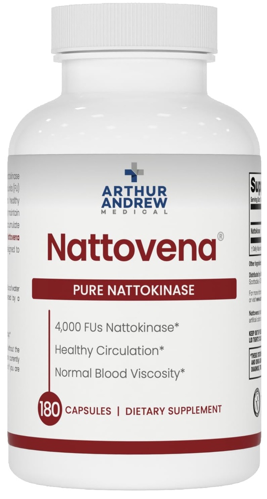 Arthur Andrew Medical, Nattovena, Pure Nattokinase Supplement, Double Strength 4.000 FU per kapsel, 180