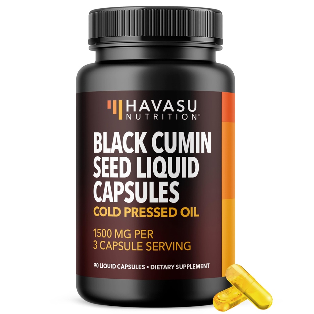 Cold Pressed Black Seed Oil Capsules - 1500mg Black Cumin supplement til immunfunktion, fordøjelsesstøtte & samlet sundhed - hår & hud superfood - Nigella Sativa - 1 måned Supply, Unflavored